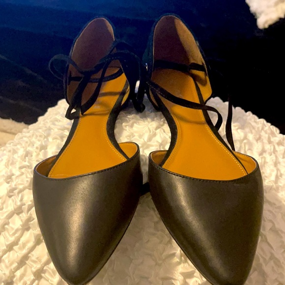 Coach black leather open arch ankle tie flats 8 - Picture 6 of 8